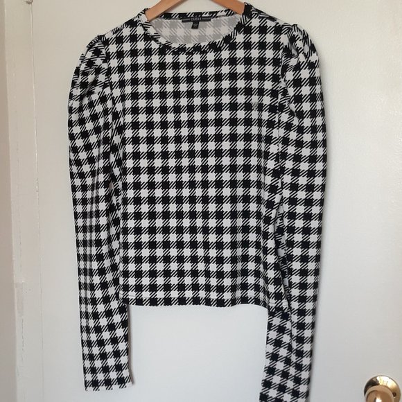 Guess Womens' Black/White Top w/Houndstooth Pattern,  Long Sleeved, Sz. L - Picture 1 of 12